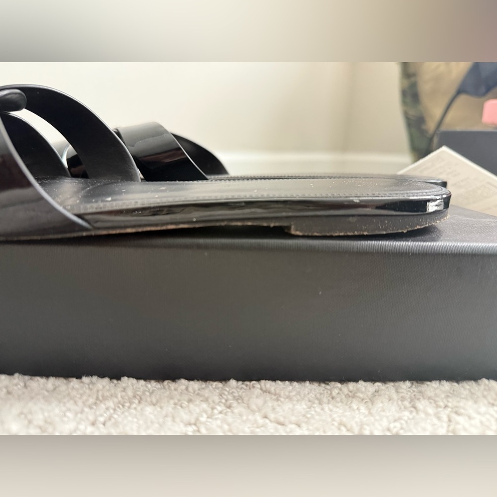 YSL Saint Laurent Black Patent Braided Slide Sandals - Picture 4 of 4